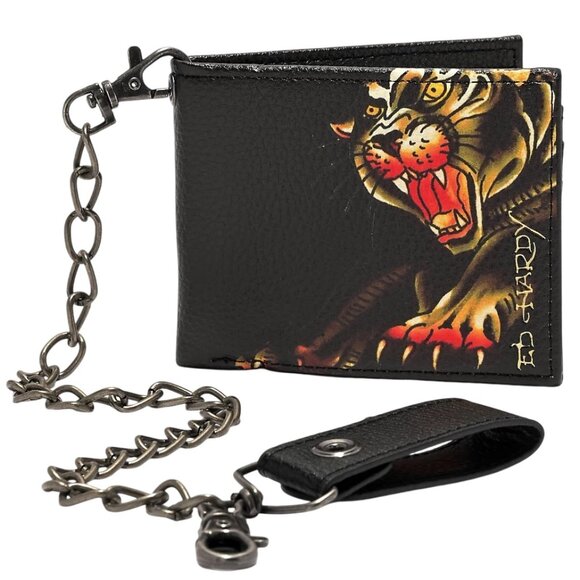 Ed Hardy Panther Chain Bifold Wallet - EH-WA16027AQ (BLACK) - Picture 1 of 5